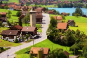 tilt shift photography village