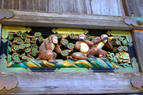 three wise monkeys over the Tōshō-gū shrine in Nikkō, Japan