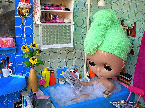indoor plumbing doll in tub bathtub