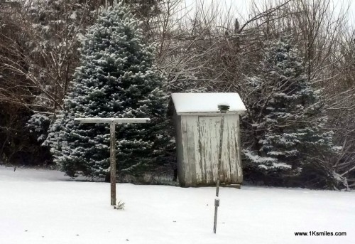 indoor plumbing outhouse out house snow