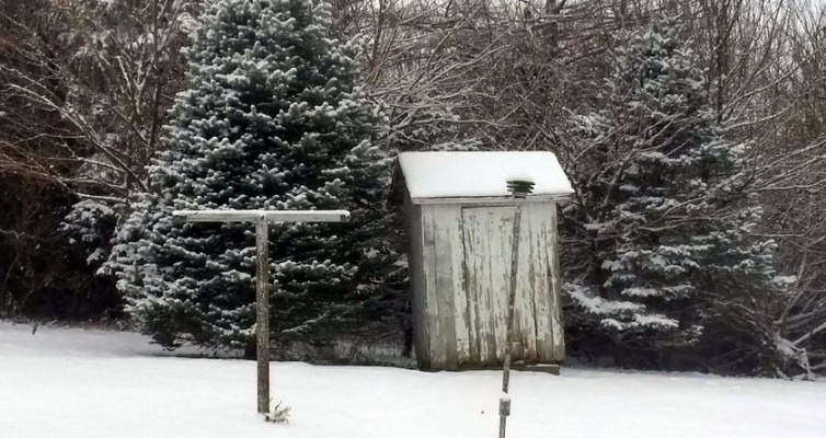 indoor plumbing outhouse out house snow