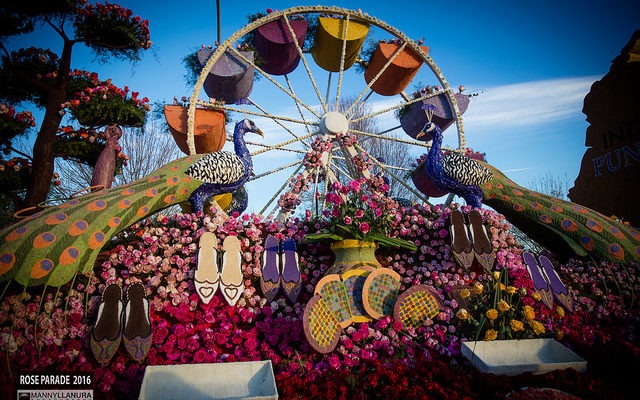 Rose Parade float peacock carousel